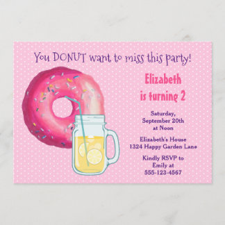 Pink Donut und Lemonade Geburtstagsparty einladen Einladung