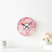 Pink Donut Watercolor Doughnut Cute Sprinkles Runde Wanduhr (Zuhause)