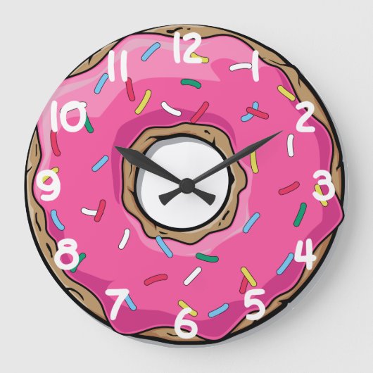 Pink Donut with Sprinkles Große Wanduhr (Vorderseite)