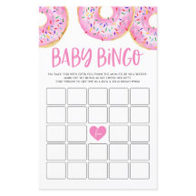 Pink Donuts Baby Shooter Bingo Game Card