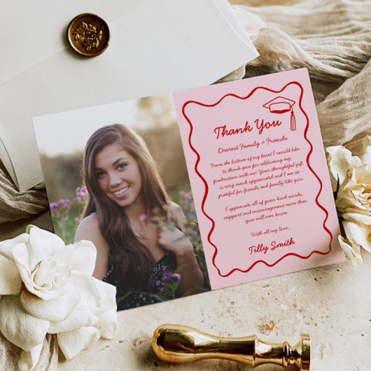 Pink Doodle Abschluss Danke, Card 3 Foto Wavy Dankeskarte