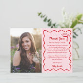 Pink Doodle Abschluss Danke, Card 3 Foto Wavy Dankeskarte (Stehend Vorderseite)
