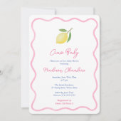 Pink Doodle Border Lemon Baby Girl Dusche Einladung (Vorderseite)
