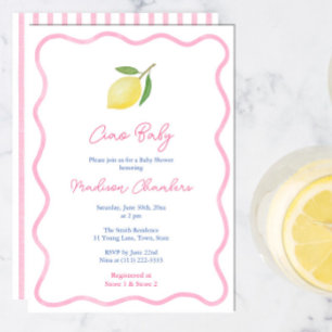 Pink Doodle Border Lemon Baby Girl Dusche Einladung