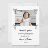 Pink Doodle Bow Baby Girl 1. Geburtstag Dankeskarte (Vorderseite)