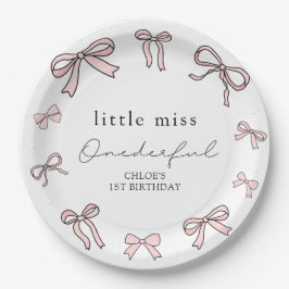 Pink Doodle Bow Baby Girl 1. Geburtstag Pappteller