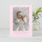 Pink Doodle Bows Frame Birth Announcement Foto Ankündigung (Stehend Vorderseite)