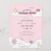 Pink Doodle Cloud Nine Baby Dusche Einladung (Vorne/Hinten)