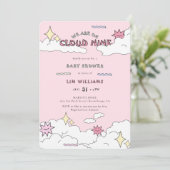 Pink Doodle Cloud Nine Baby Dusche Einladung (Stehend Vorderseite)