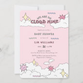 Pink Doodle Cloud Nine Baby Dusche Einladung (Vorderseite)