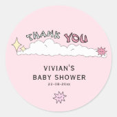 Pink Doodle Cloud Vielen Dank Runder Aufkleber (Vorderseite)