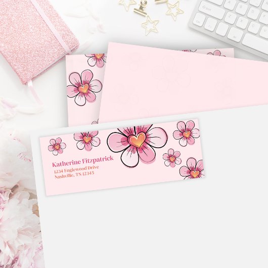 Pink Doodle Flower Baby Shower Return Address