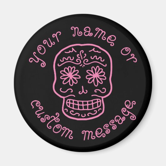 Pink Doodle-Schädel mit Text Magnet (Vorne)