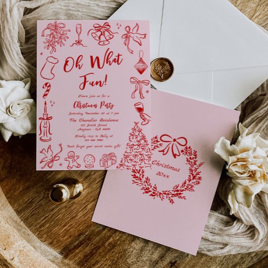 Pink Doodle Weihnachten Party Einladung Quirky Spa