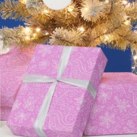 Pink Doodle Weihnachten Sleigh Pattern Geschenkpapier