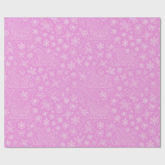 Pink Doodle Weihnachten Sleigh Pattern Geschenkpapier (Flach)