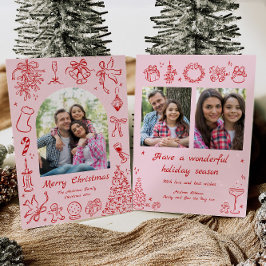 Pink Doodles Weihnachtskarte Foto Trendy Holiday Feiertagskarte