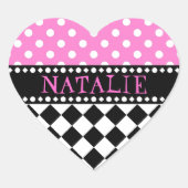 Pink Dot Checkerboard Herz-Aufkleber (Vorderseite)