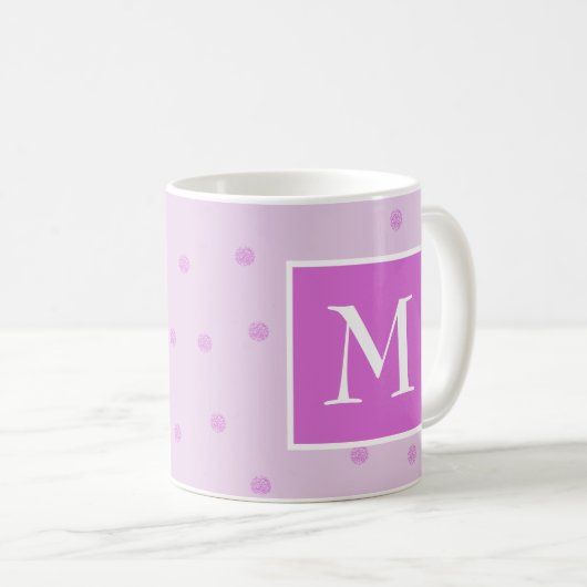 Pink Dot Pattern Girly Monogram Kaffeetasse (VorderseiteRechts)