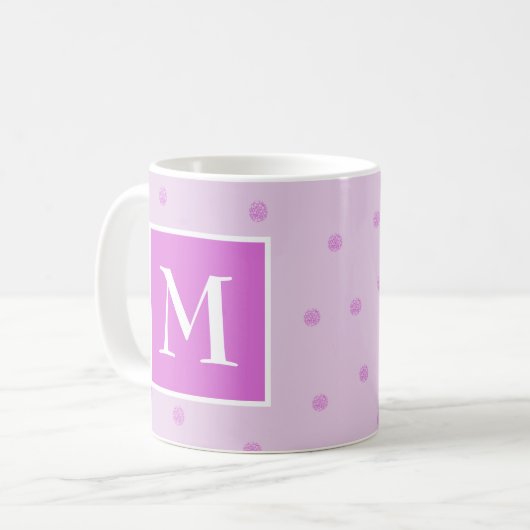 Pink Dot Pattern Girly Monogram Kaffeetasse (Vorderseite Links)