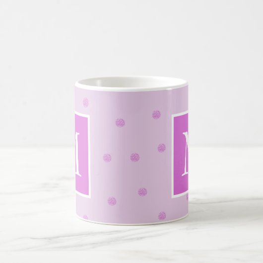 Pink Dot Pattern Girly Monogram Kaffeetasse (Mittel)