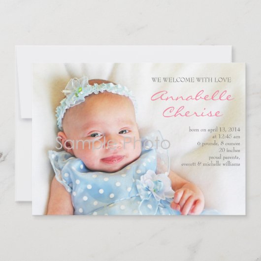 Pink Dots Foto Geburtsankündigung Ankündigung (Vorderseite)