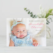 Pink Dots Foto Geburtsankündigung Ankündigung (Stehend Vorderseite)