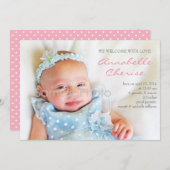 Pink Dots Foto Geburtsankündigung Ankündigung (Vorne/Hinten)