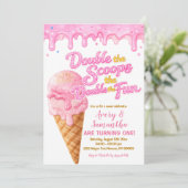 Pink Double the Scoops Birthday Glitter Sparkle Einladung (Stehend Vorderseite)