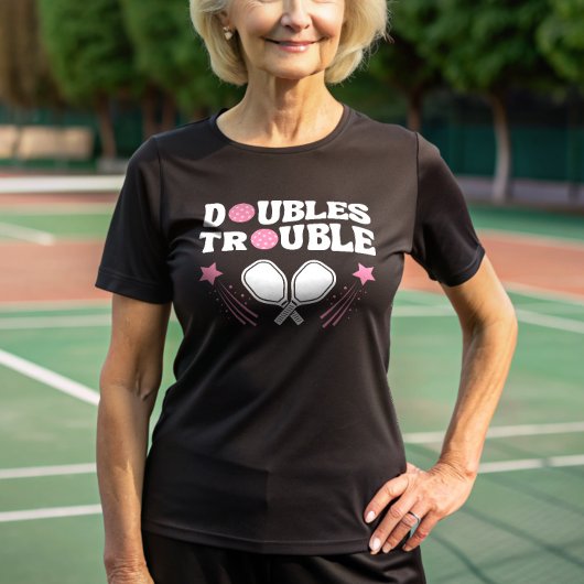 Pink Doubles Trouble Pickleball Partner Turnier T-Shirt