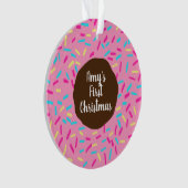 Pink Doughnut Baby's First Christmas Custom Foto Ornament (Vorderseite)