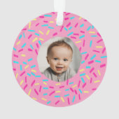 Pink Doughnut Baby's First Christmas Custom Foto Ornament (Rückseite)