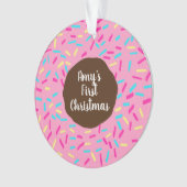 Pink Doughnut Baby's First Christmas Custom Foto Ornament (Vorderseite)