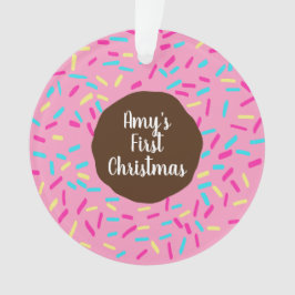 Pink Doughnut Baby's First Christmas Custom Foto Ornament