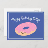 Pink Doughnut Birthday Postkarte (Vorne/Hinten)