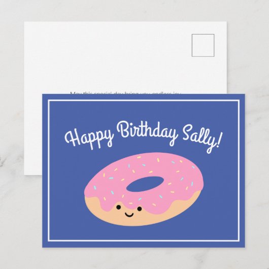 Pink Doughnut Birthday Postkarte (Vorne/Hinten)