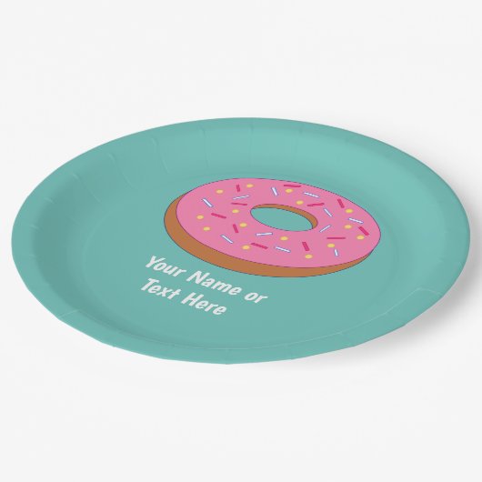 Pink Doughnut - Mattierter Ring Donut mit Ihrem Te Pappteller (Schrägansicht)