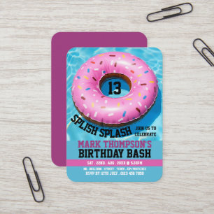Pink Doughnut, Pool Party Geburtstag Handout Ticke Visitenkarte
