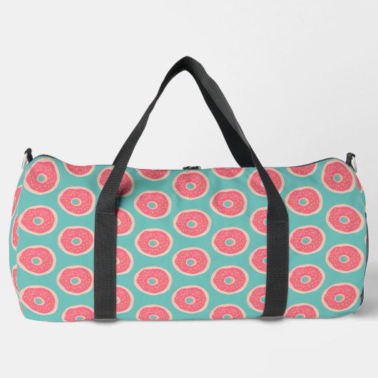 Pink Doughnut with Sprinkles Pattern on Aqua Blue Duffle Bag (Vorderseite)