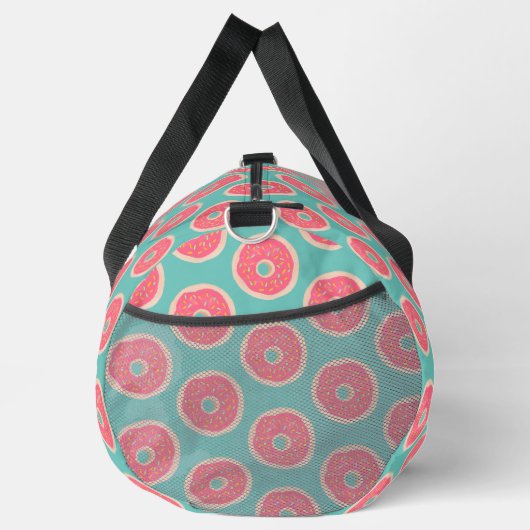 Pink Doughnut with Sprinkles Pattern on Aqua Blue Duffle Bag (Rechts)
