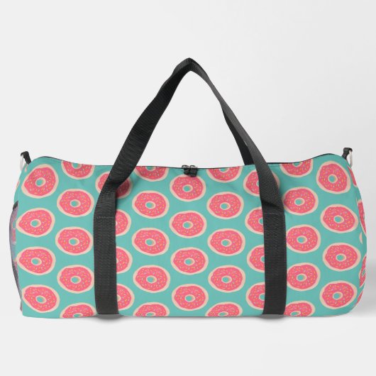 Pink Doughnut with Sprinkles Pattern on Aqua Blue Duffle Bag (Rückseite)