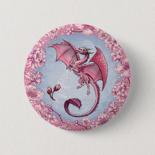 Pink Dragon of Spring Nature Fantasy Art Button