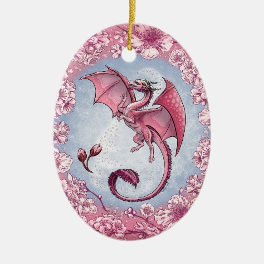Pink Dragon of Spring Nature Fantasy Art Keramikornament (Vorne)