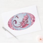 Pink Dragon of Spring Nature Fantasy Art Ovaler Aufkleber (Umschlag)