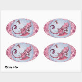 Pink Dragon of Spring Nature Fantasy Art Ovaler Aufkleber (Blatt)