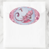 Pink Dragon of Spring Nature Fantasy Art Ovaler Aufkleber (Tasche)