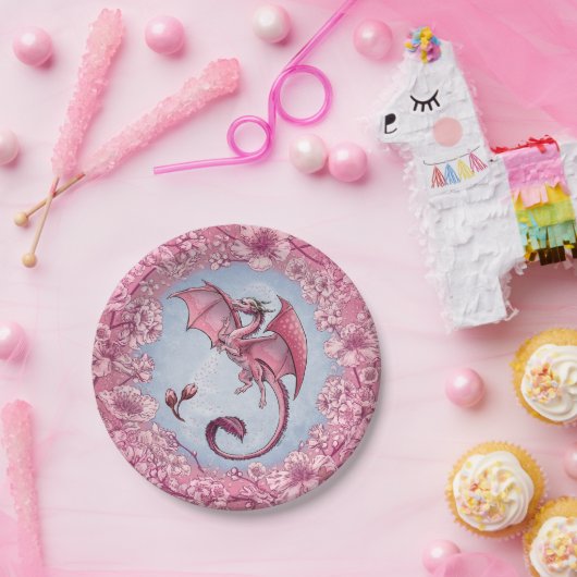Pink Dragon of Spring Nature Fantasy Art Pappteller (Party)