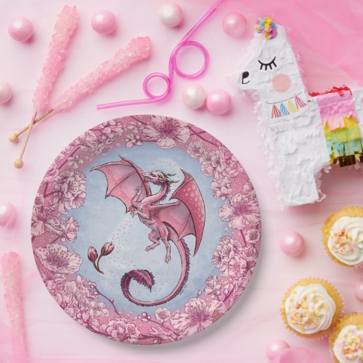 Pink Dragon of Spring Nature Fantasy Art Pappteller (Party)