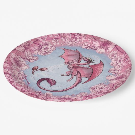 Pink Dragon of Spring Nature Fantasy Art Pappteller (Schrägansicht)