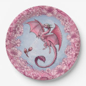 Pink Dragon of Spring Nature Fantasy Art Pappteller (Vorderseite)